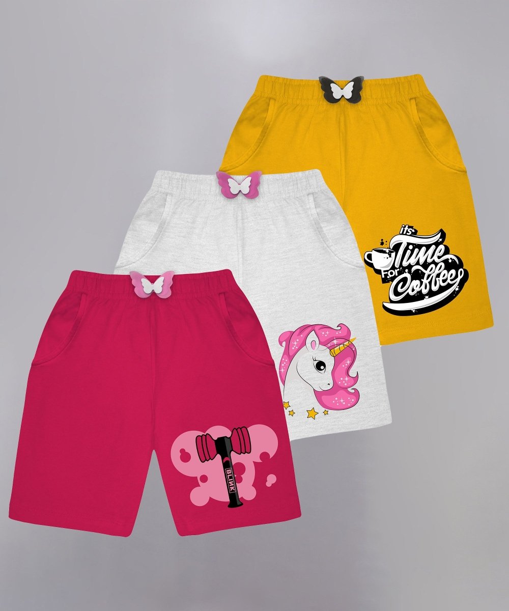 Girls Printed Shorts With Bow - Pack of 3 - KYDA ONLINE STORE