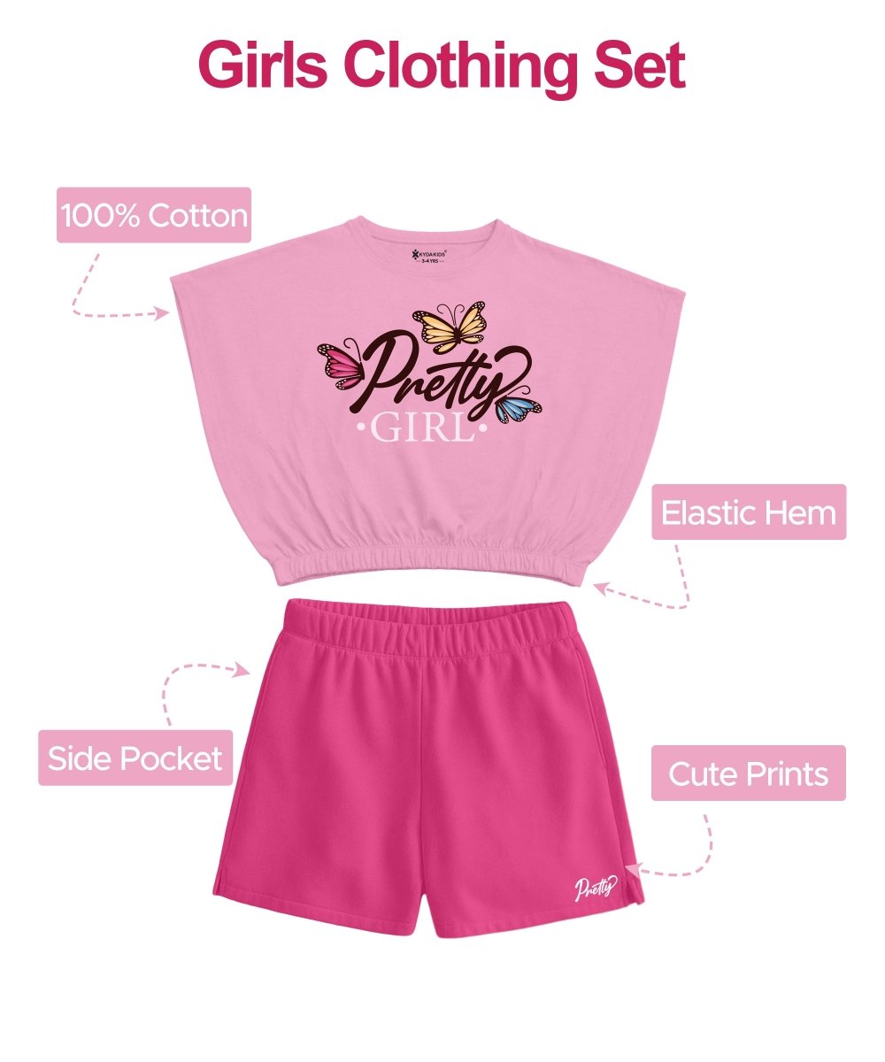 Girls Elastic Waist Flare Crop Top & Shorts Set - KYDA ONLINE STORE