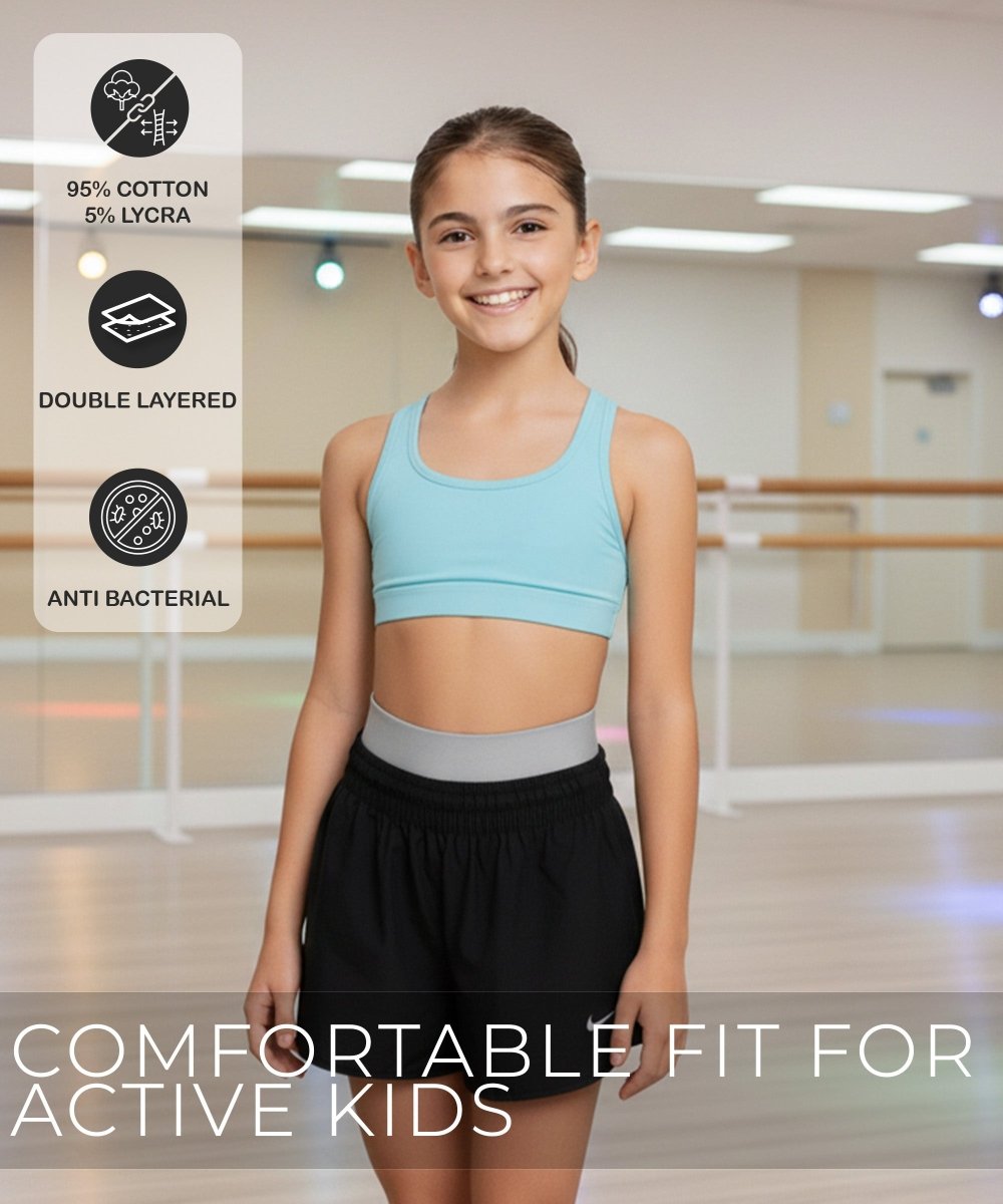 Girls Lycra Cotton Sports Bra for Pre-Teens | Racerback | Full Coverage, No Padding - KYDA ONLINE STORE