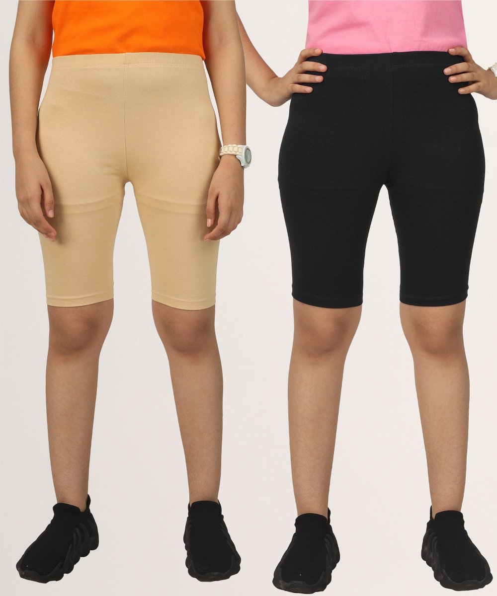 Girls Cycling Shorts – Cream, Black - KYDA ONLINE STORE