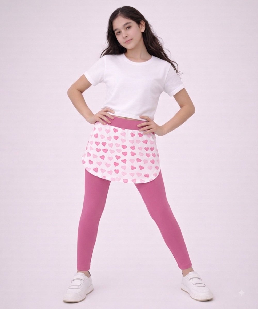 Girls Skeggings | Pink Heart Pop | White&Pink - KYDA ONLINE STORE