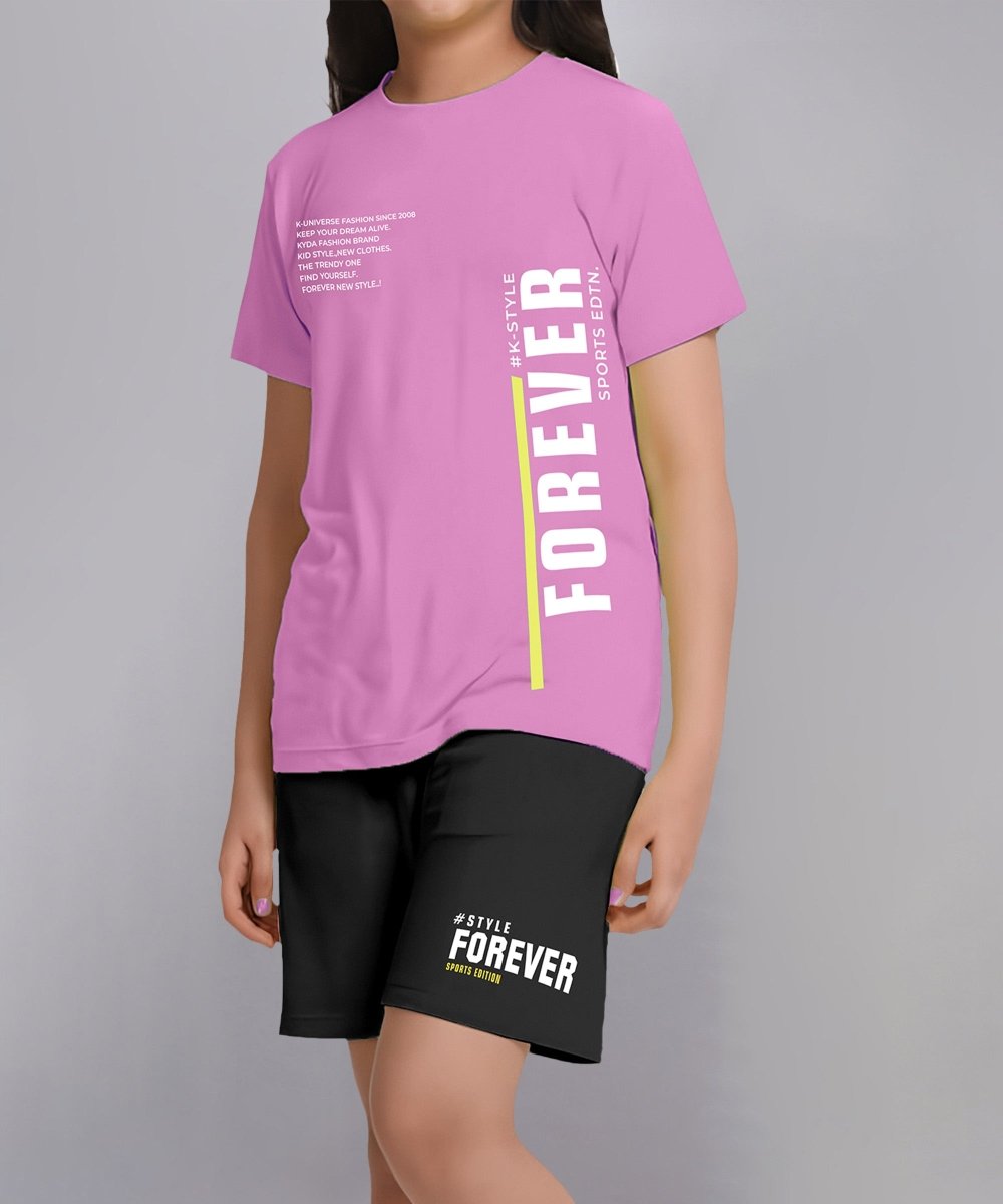 Girls Printed Co-ord Set | Pink&Black - KYDA ONLINE STORE