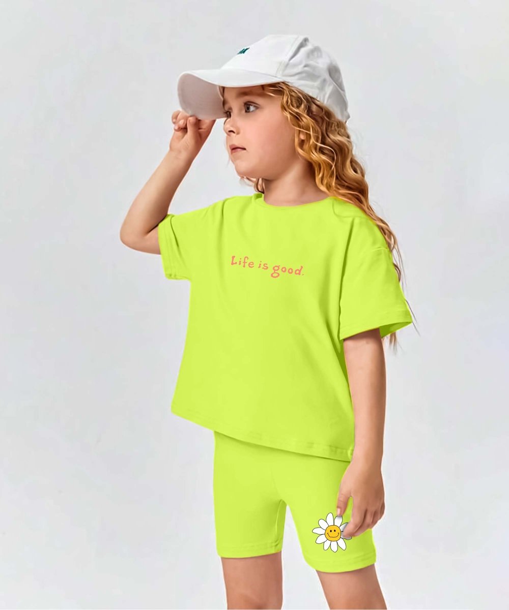 Girls Co-ords : Life is Good | Neon Green - KYDA ONLINE STORE