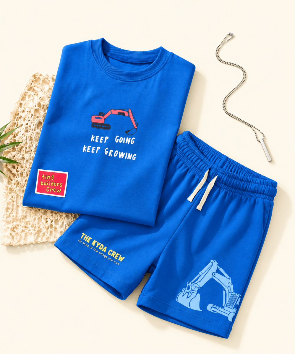 Rover Street Set – Boys Oversized Printed T-Shirt & Shorts with Neck Chain - KYDA ONLINE STORE