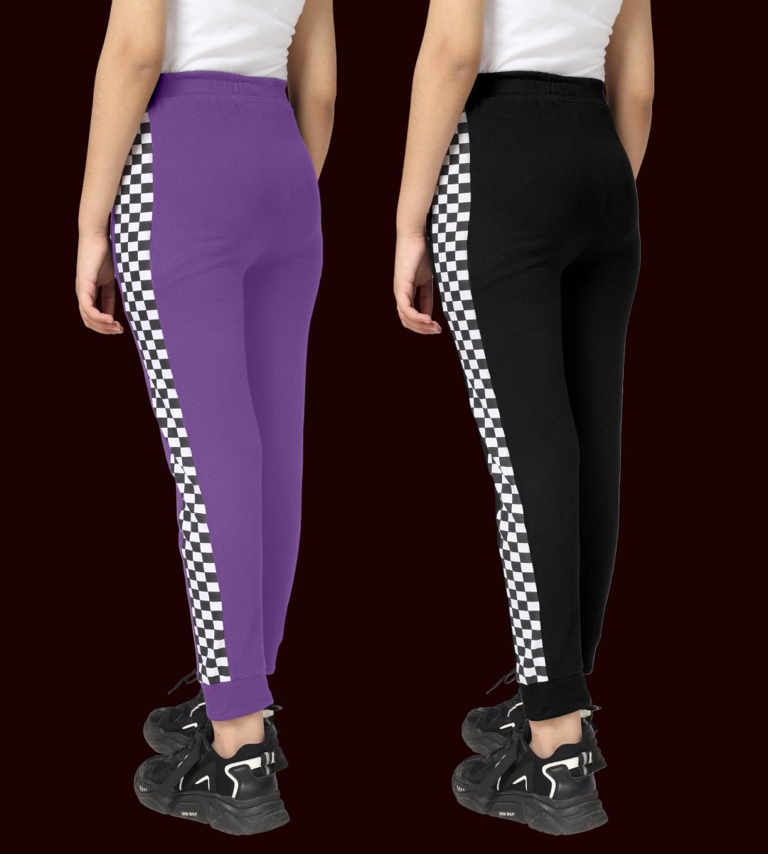 Girls Checkered Side-Stripe Track Pants | Pack of 2 - KYDA ONLINE STORE