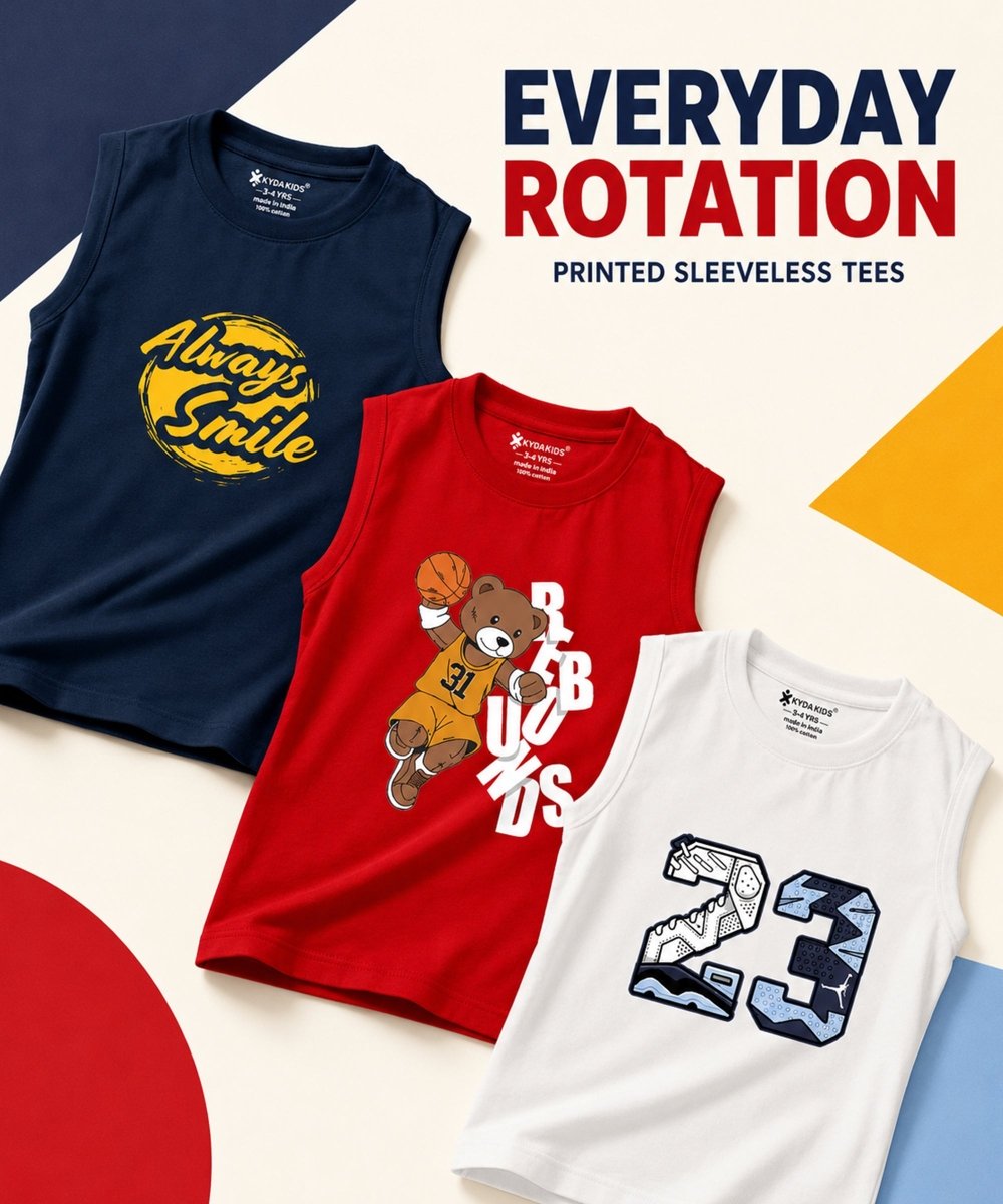 Boys Printed Vest | Loose Fit | Pack of 3 - KYDA ONLINE STORE