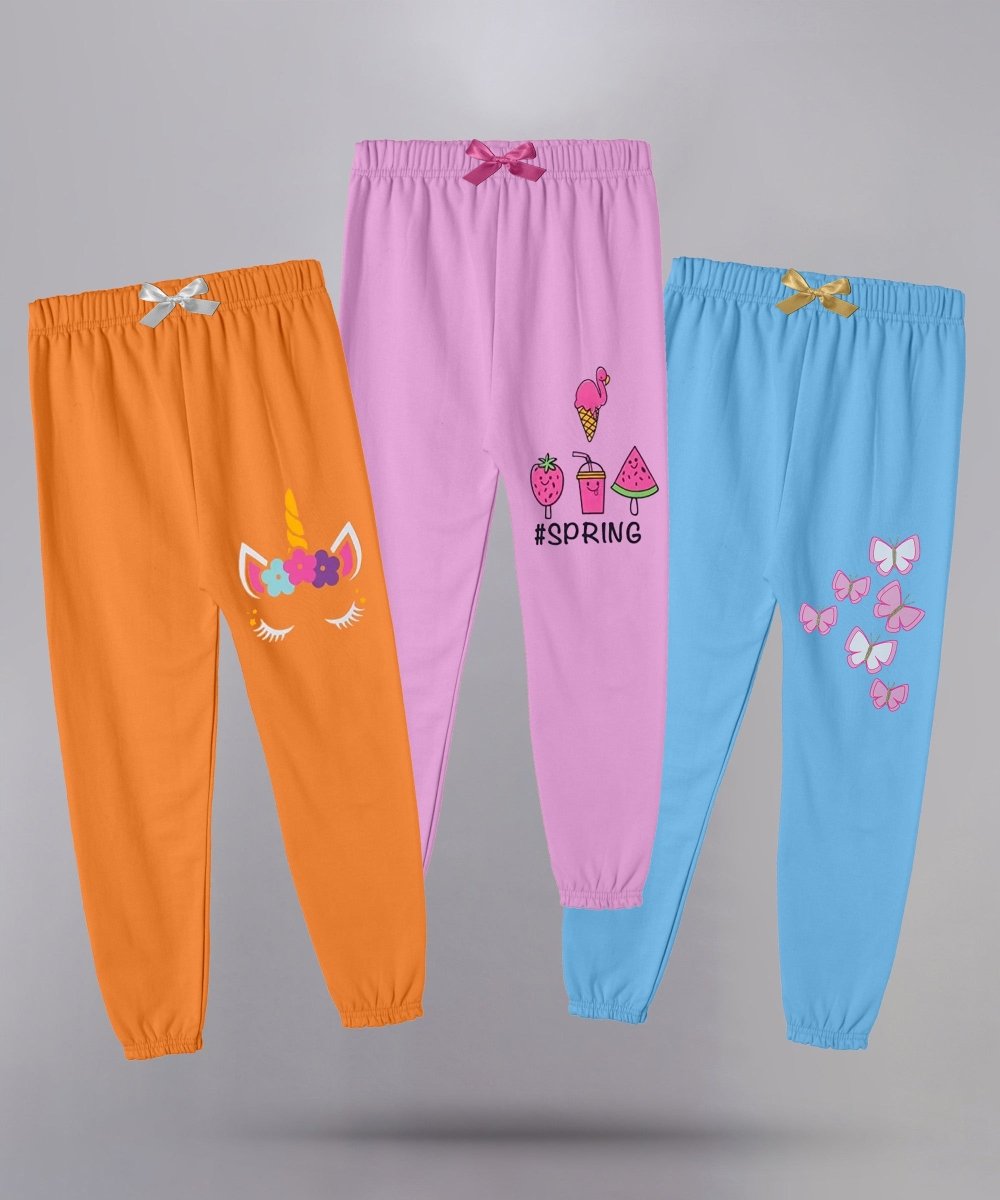 Girls Printed Joggers with Bow – Pack of 3 - KYDA ONLINE STORE