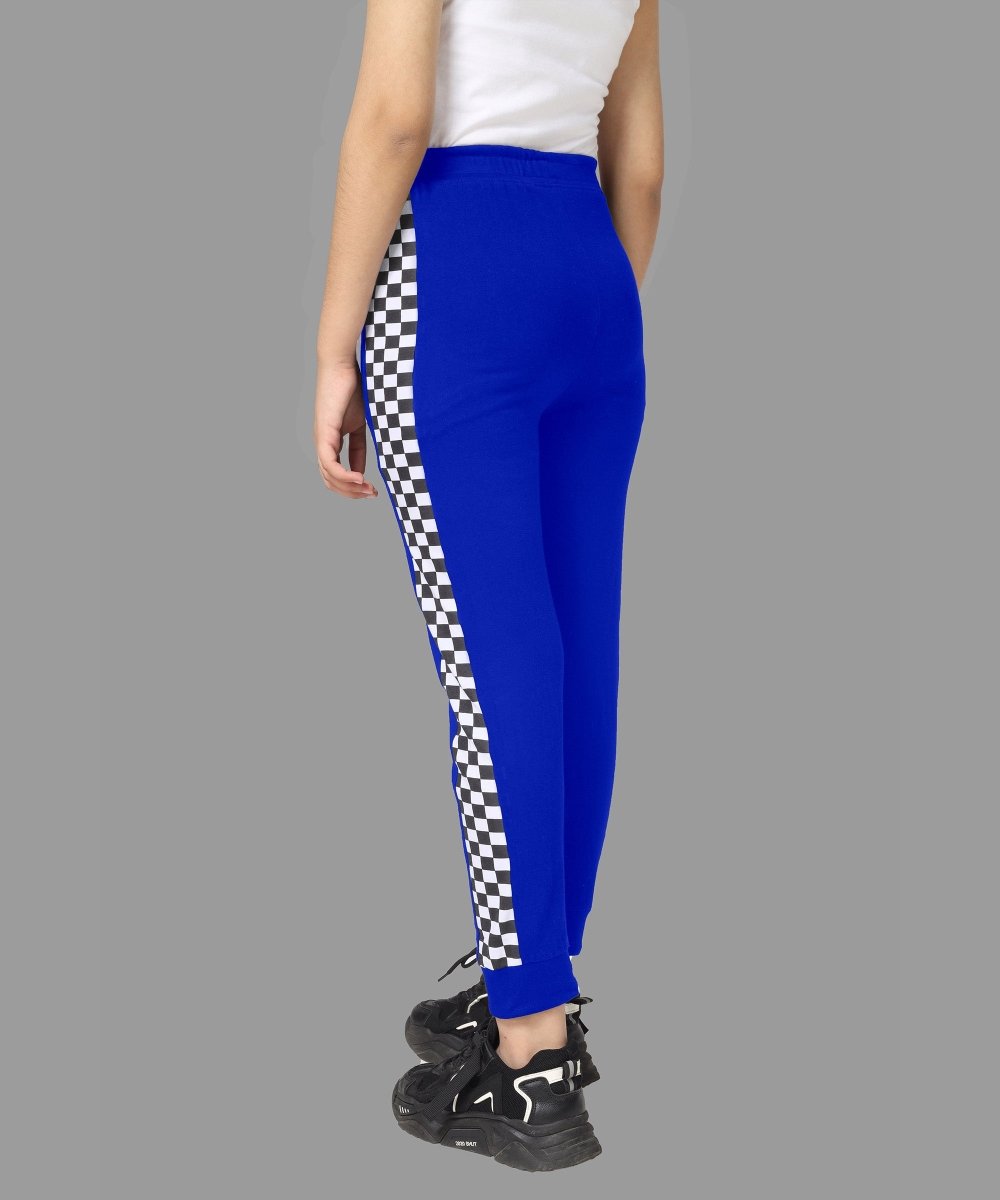 Girls Checkered Side-Stripe Track Pants - Blue - KYDA ONLINE STORE