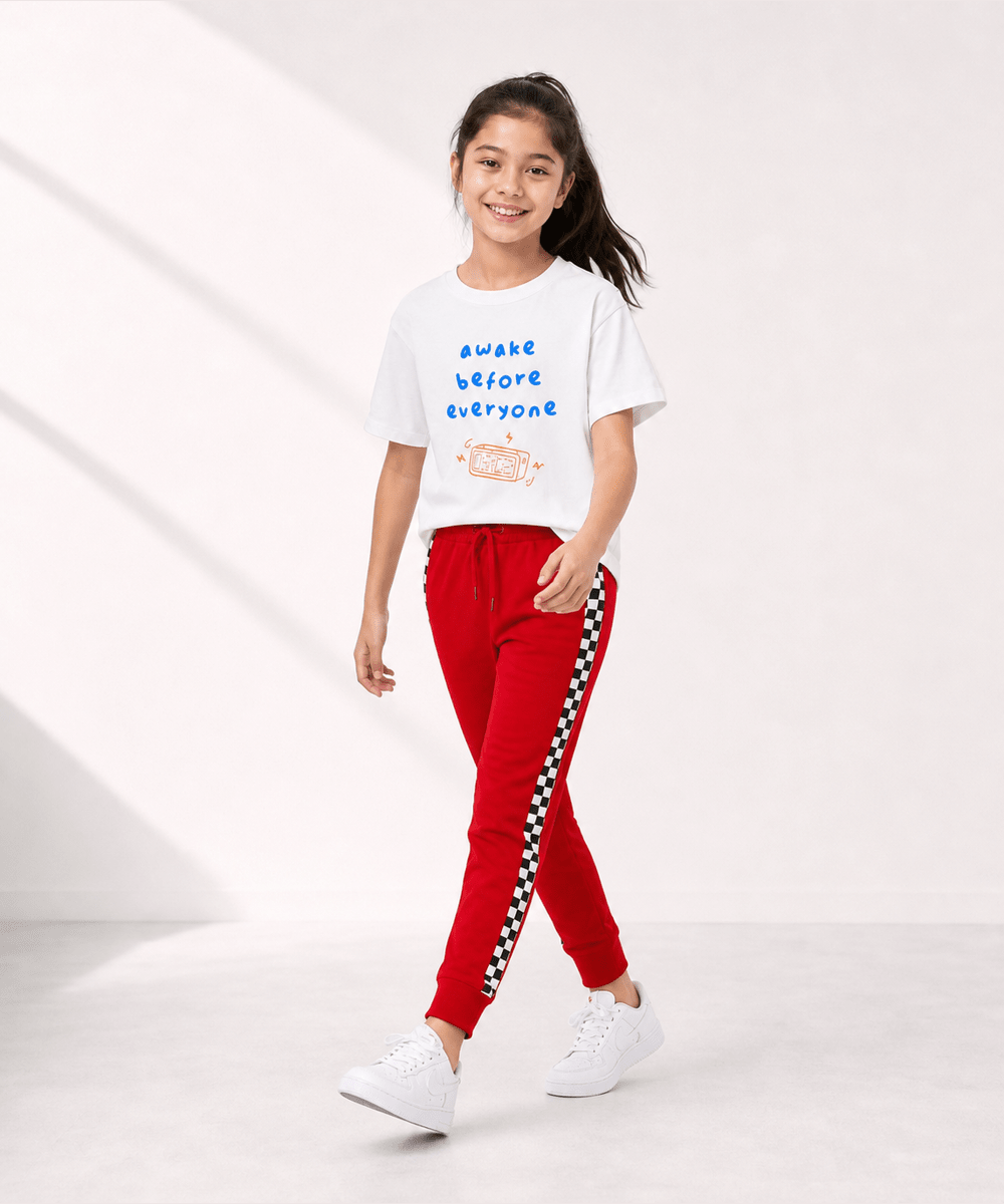 Girls Printed T-Shirt & Jogger Set – White & Red - KYDA ONLINE STORE