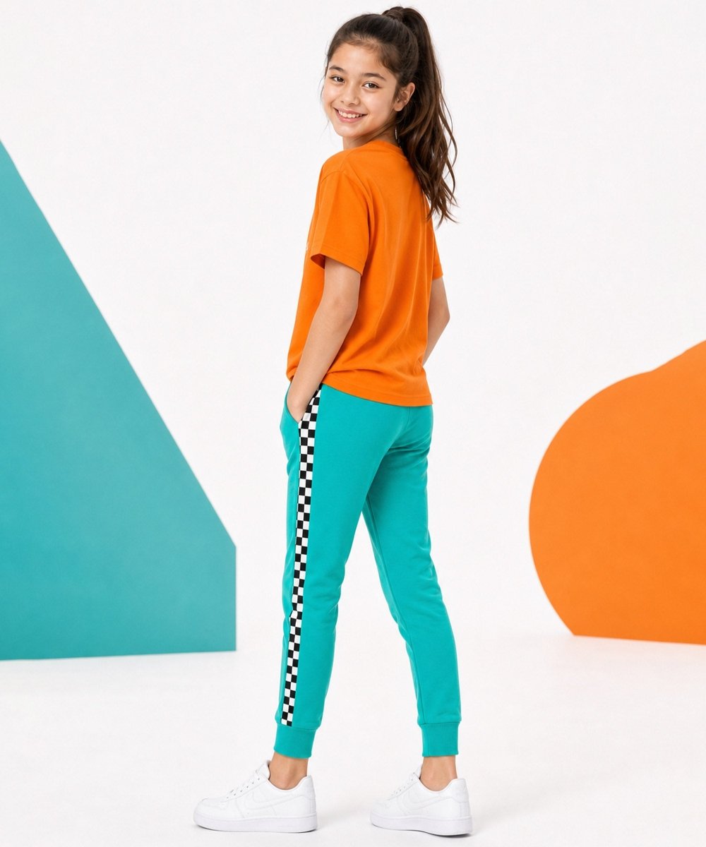 Girls Printed T-Shirt & Jogger Set – Orange & Teal Green - KYDA ONLINE STORE