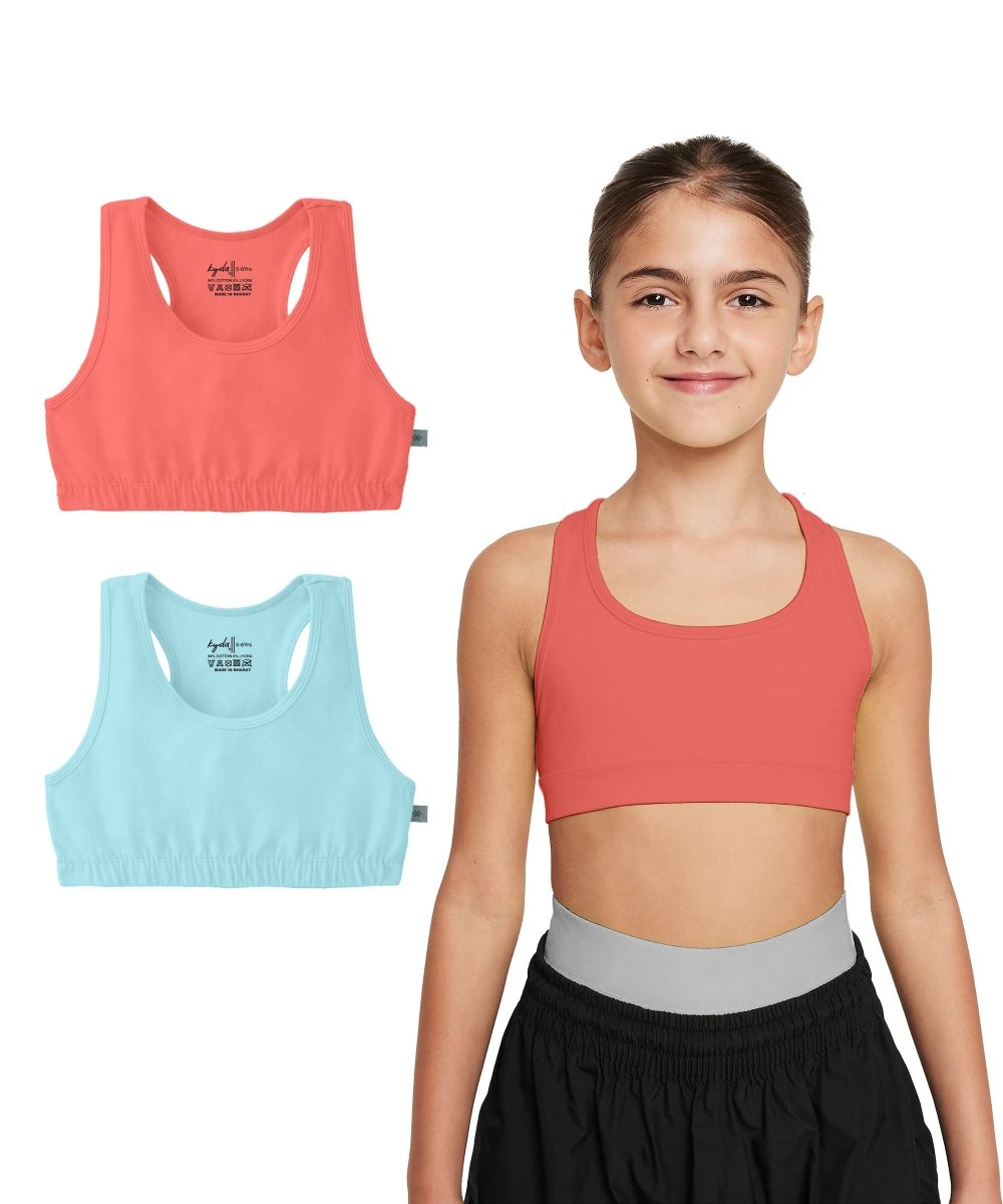 Girls Lycra Cotton Sports Bra for Pre-Teens | Racerback | Pack of 2 - KYDA ONLINE STORE