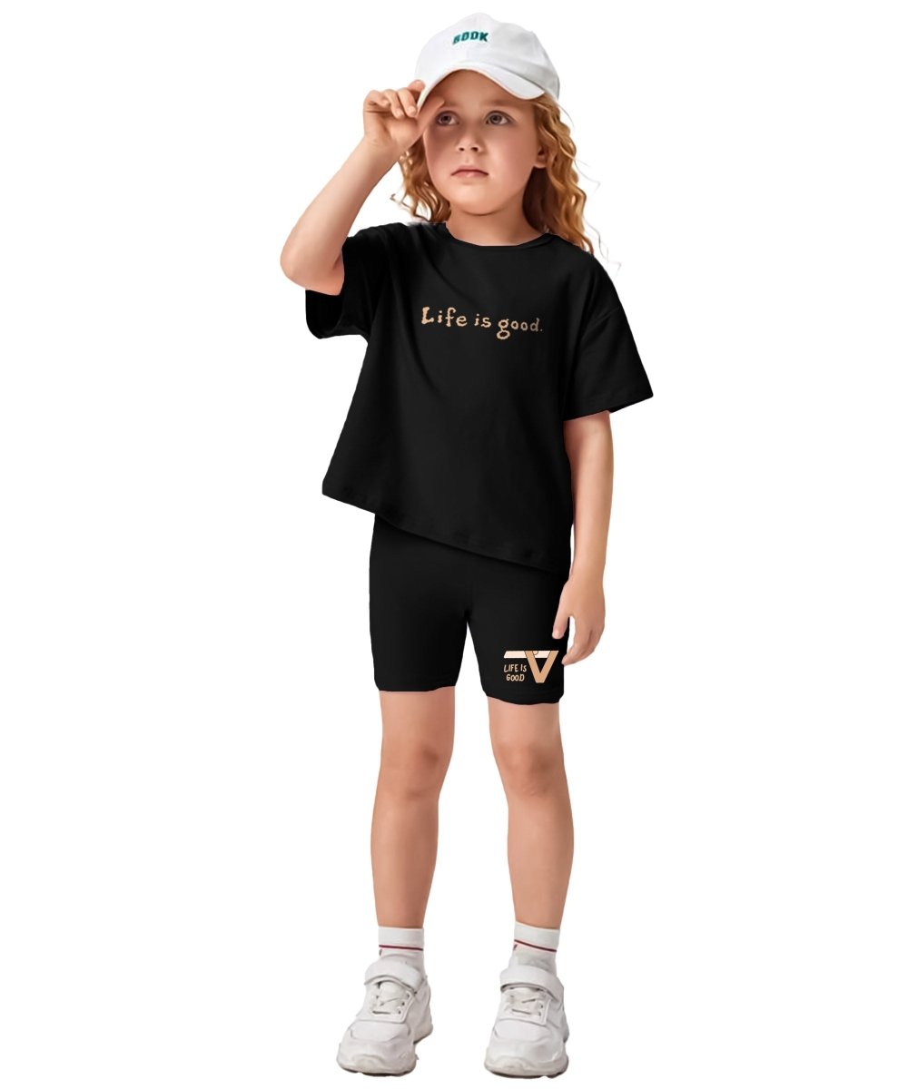 Girls Co-ords : Life is Good | Black - KYDA ONLINE STORE