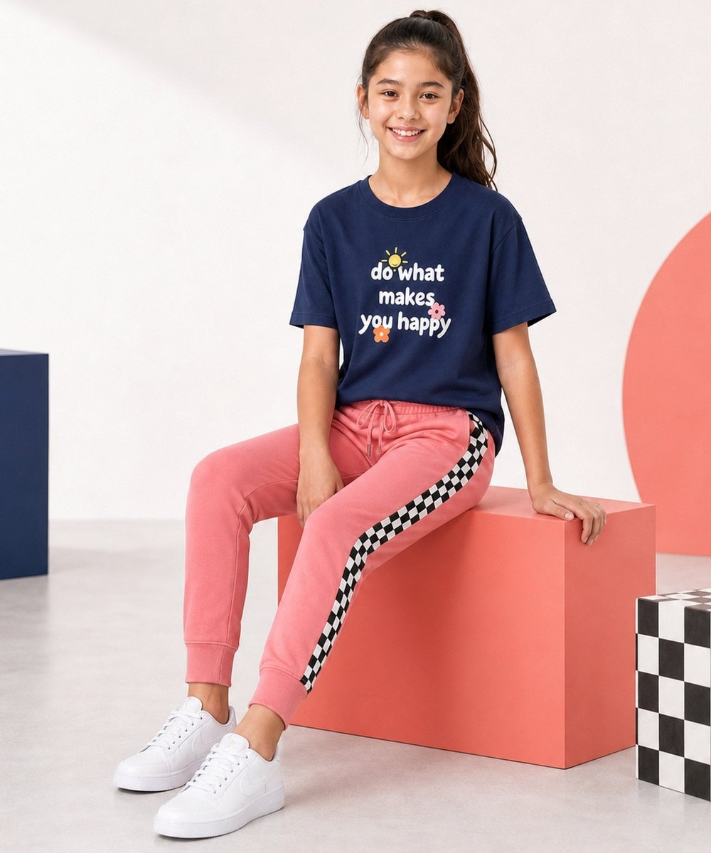 Girls Printed T-Shirt & Jogger Set – Navy&Coral - KYDA ONLINE STORE