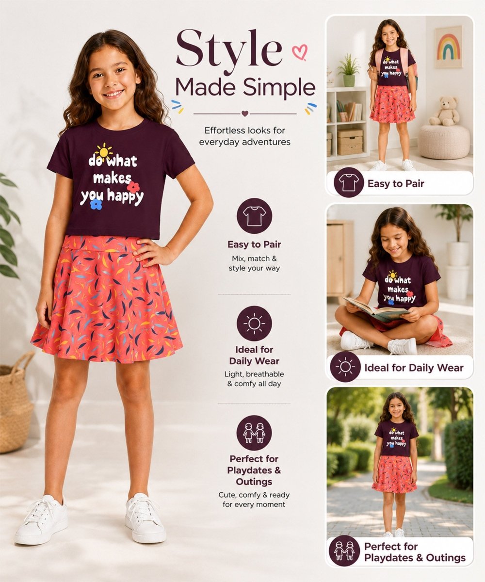 Girls Cotton Printed T-Shirt Skirt Clothing Set - KYDA ONLINE STORE