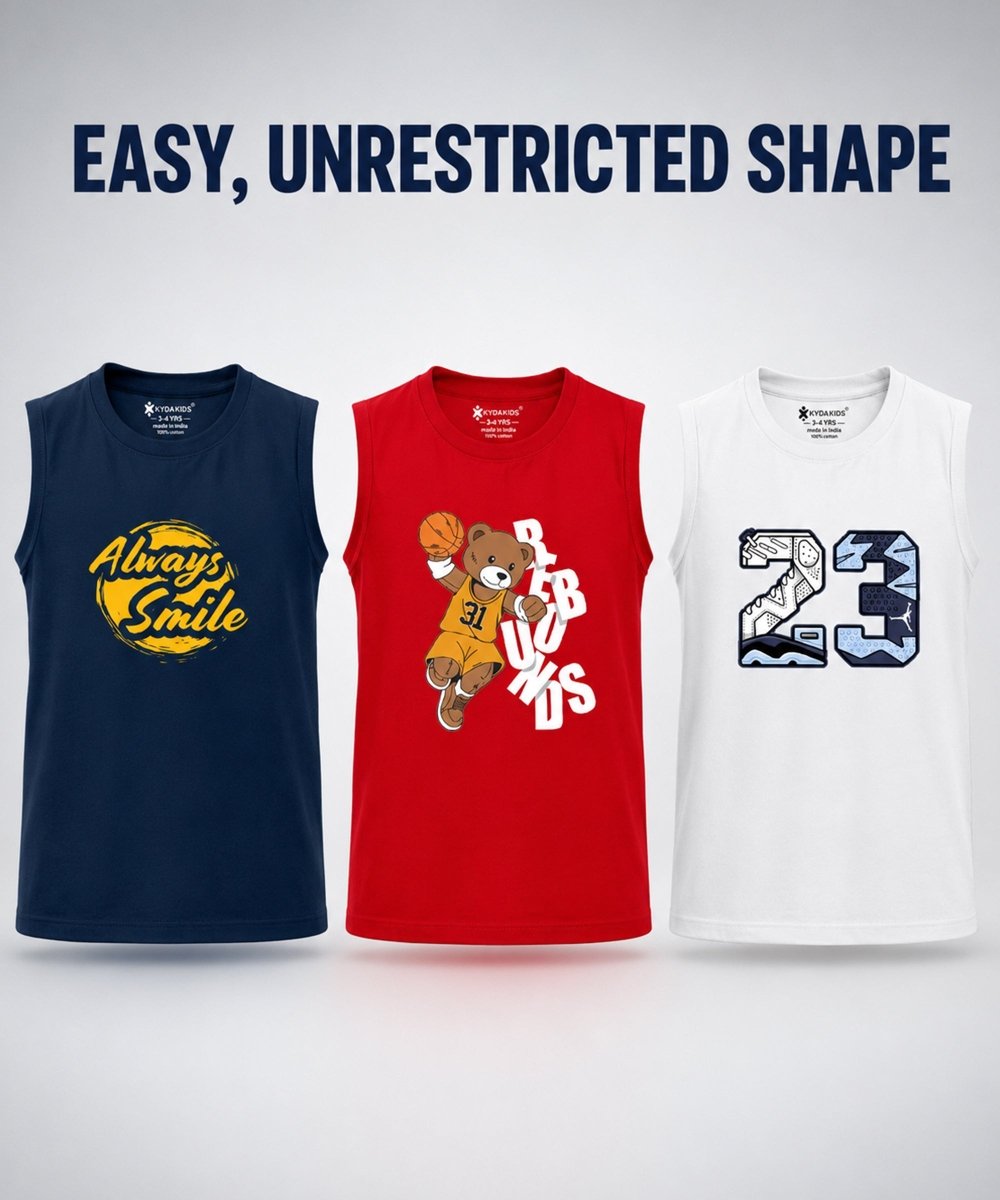 Boys Printed Vest | Loose Fit | Pack of 3 - KYDA ONLINE STORE
