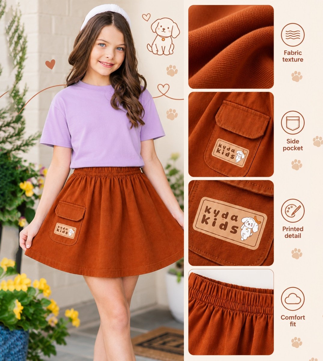 Girls Premium Cotton Bio Washed A Line Skirt | P1 - KYDA ONLINE STORE