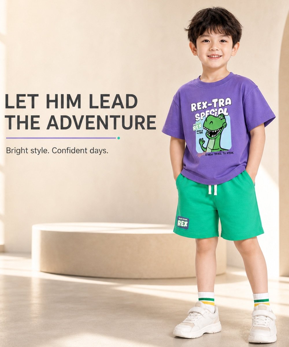 Boys Oversized Dino Print Tee & Shorts Set - KYDA ONLINE STORE