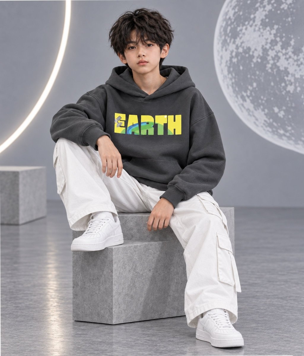 Boys Cotton Oversized Printed Hooded Sweatshirt - KYDA ONLINE STORE
