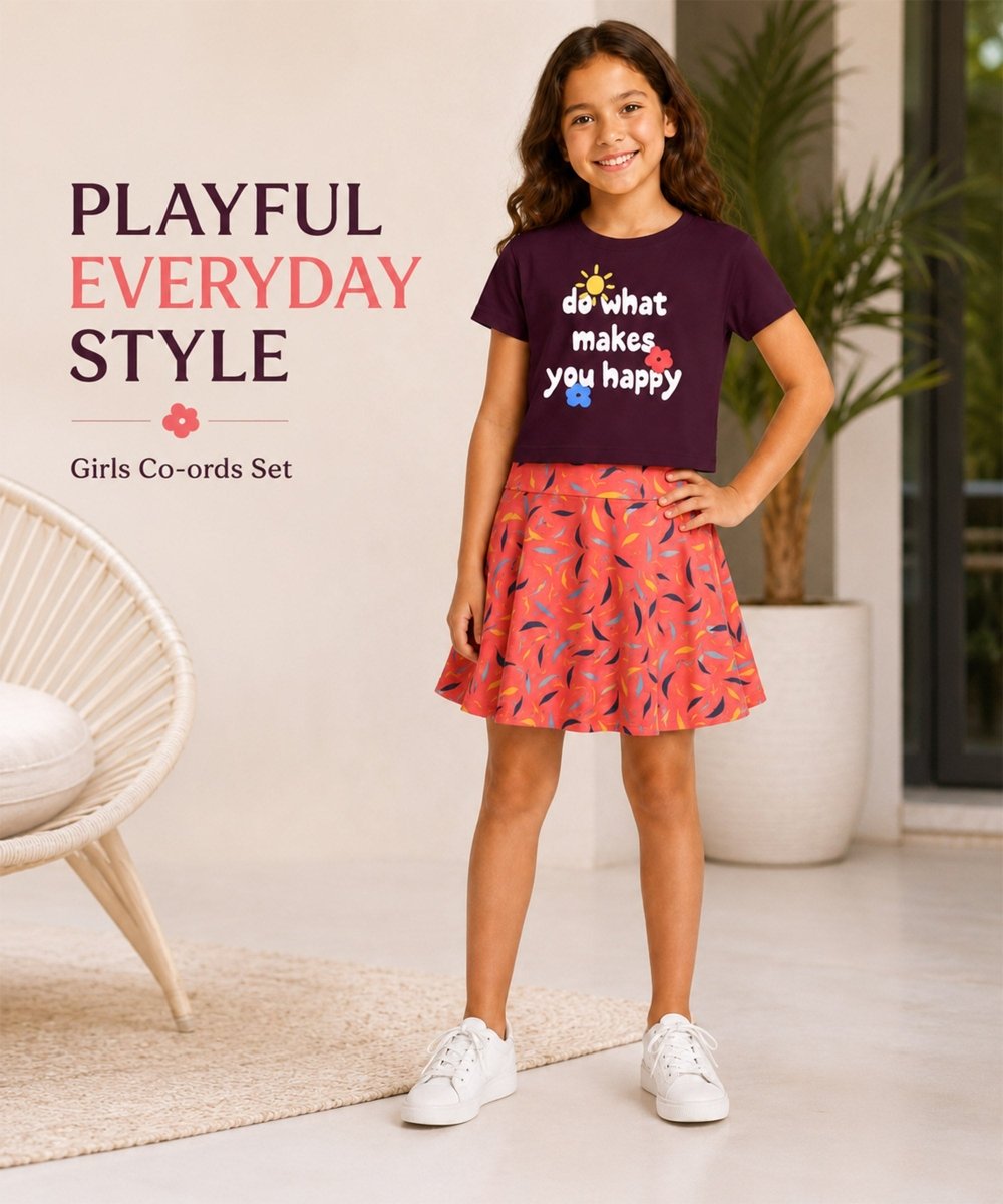 Girls Cotton Printed T-Shirt Skirt Clothing Set - KYDA ONLINE STORE