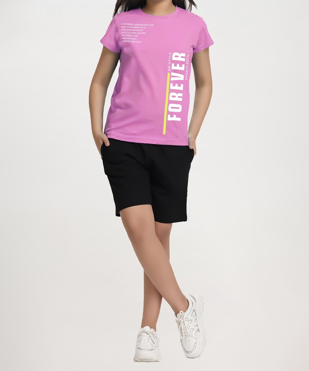 Girls Printed Co-ord Set | Pink&Black - KYDA ONLINE STORE