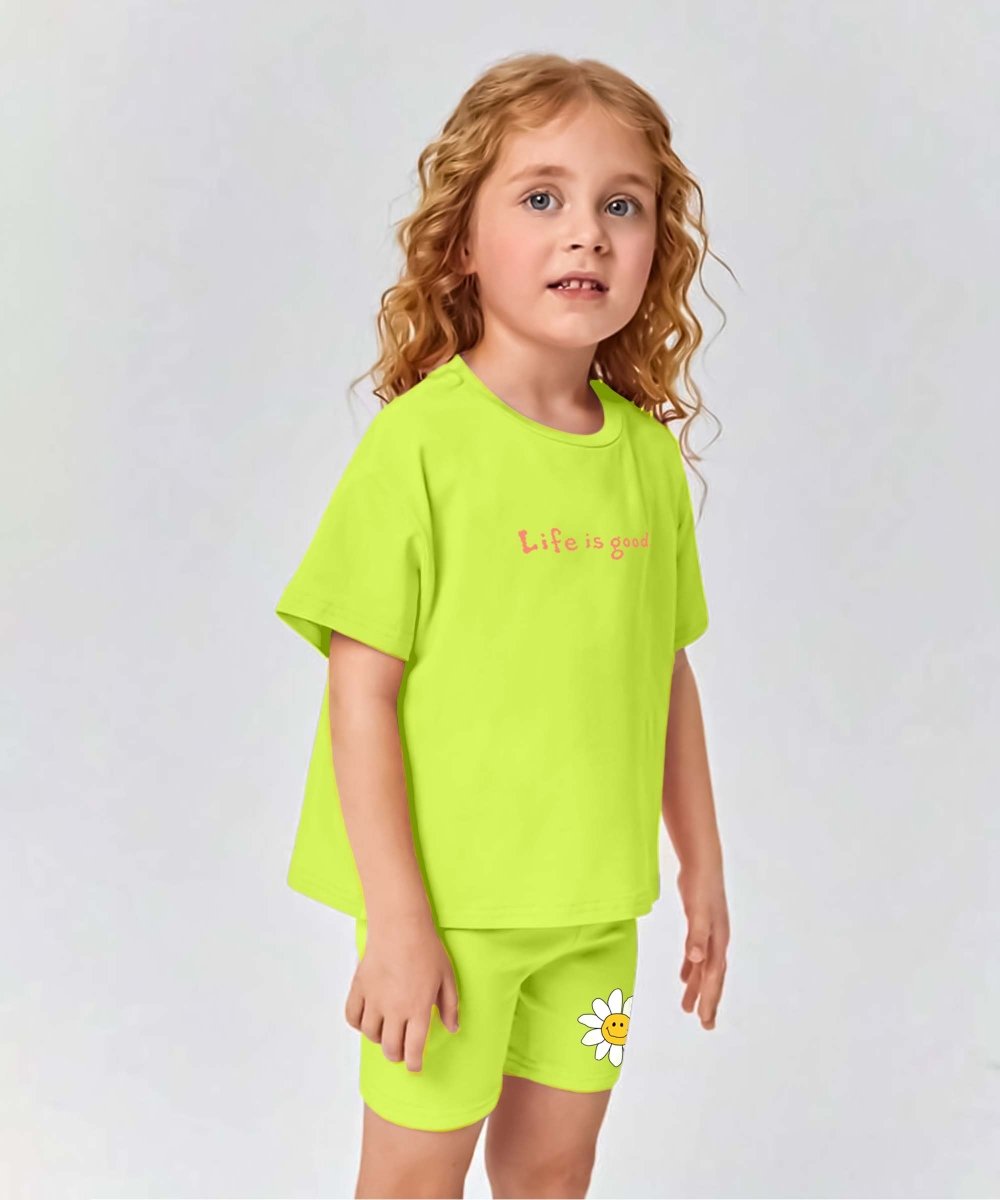Girls Co-ords : Life is Good | Neon Green - KYDA ONLINE STORE