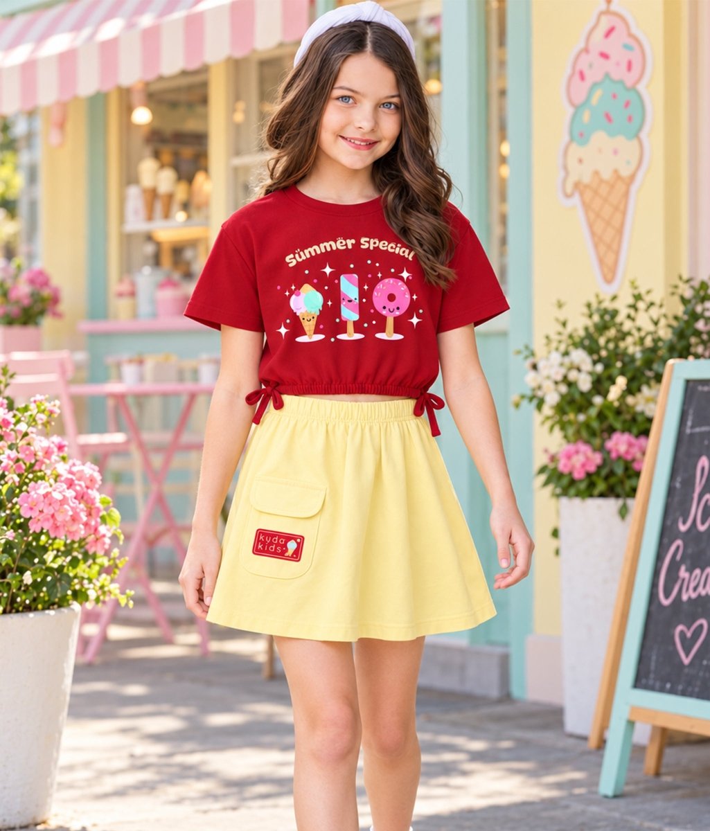 Girls Premium Cotton Printed Crop Top Skirt Coord Set - KYDA ONLINE STORE
