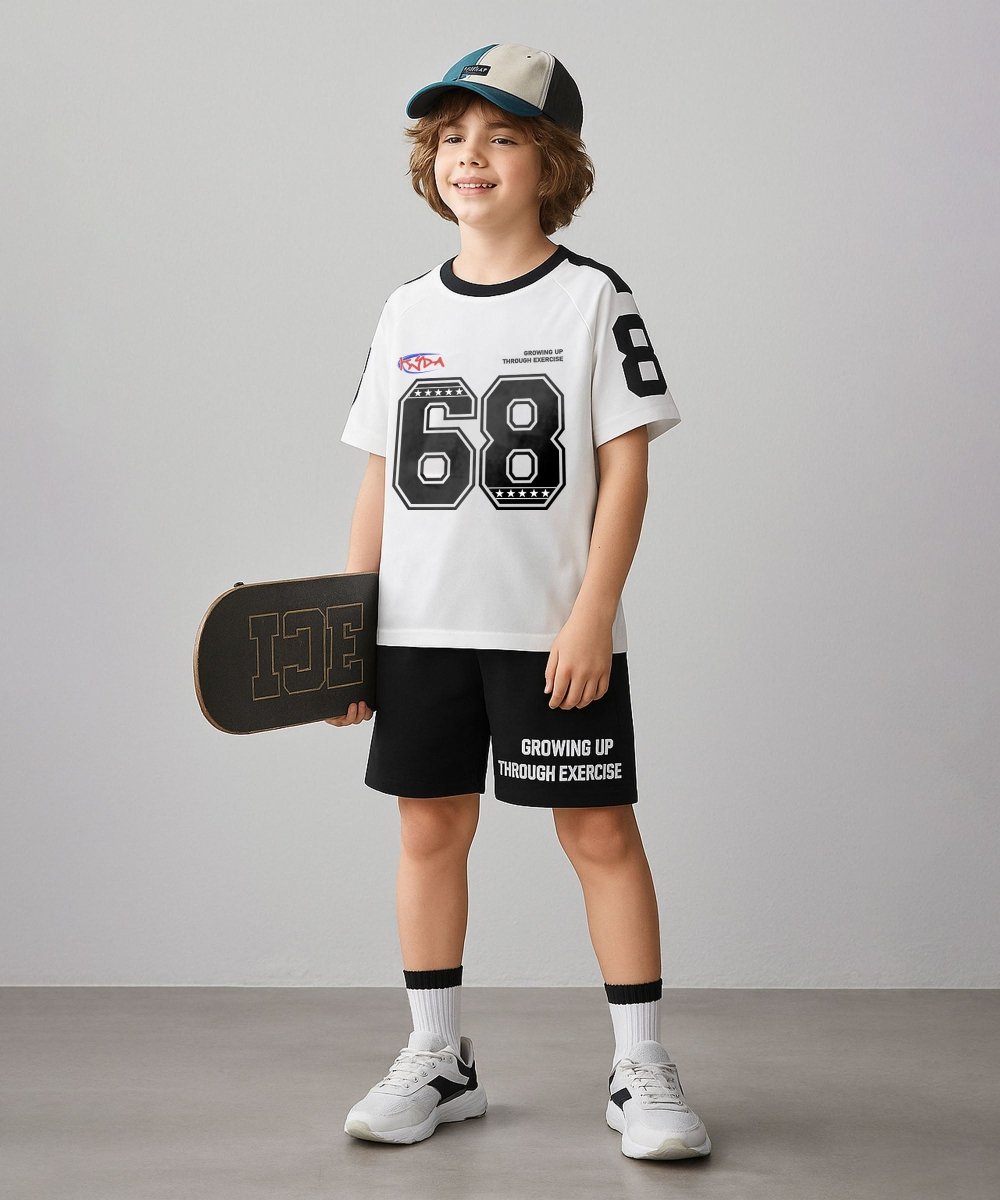 Boys Oversized Printed Co-ord Set | White & Black - KYDA ONLINE STORE