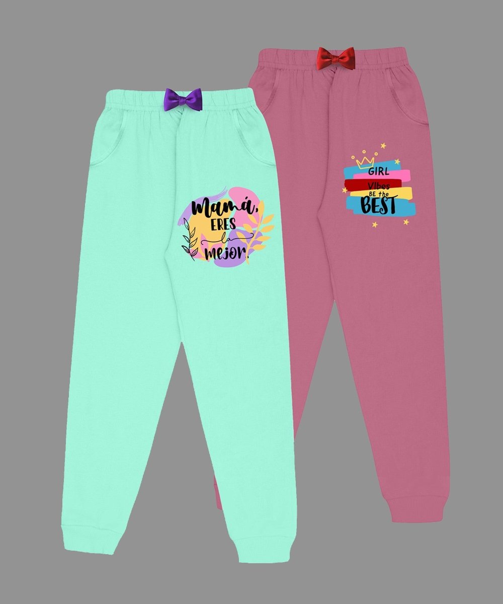 Girls Printed Track Pants with Pocket & Bow | Pack of 2 - KYDA ONLINE STORE