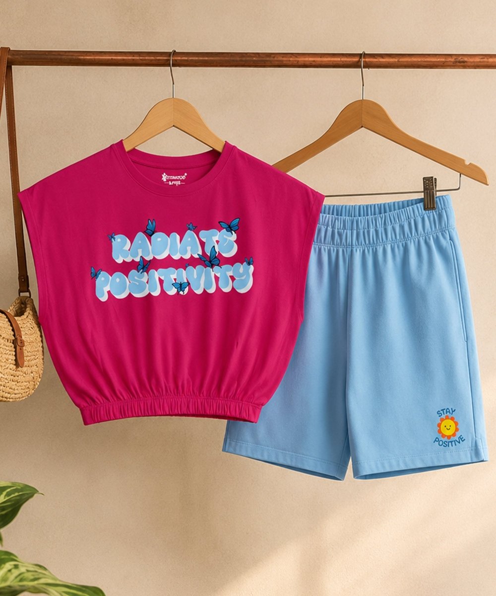 Girls Elastic Waist Flare Crop Top & Shorts Set - KYDA ONLINE STORE