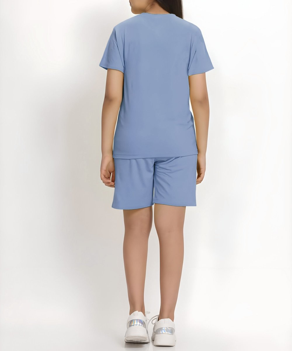 Girls Printed Co-ord Set | Smoke Blue - KYDA ONLINE STORE
