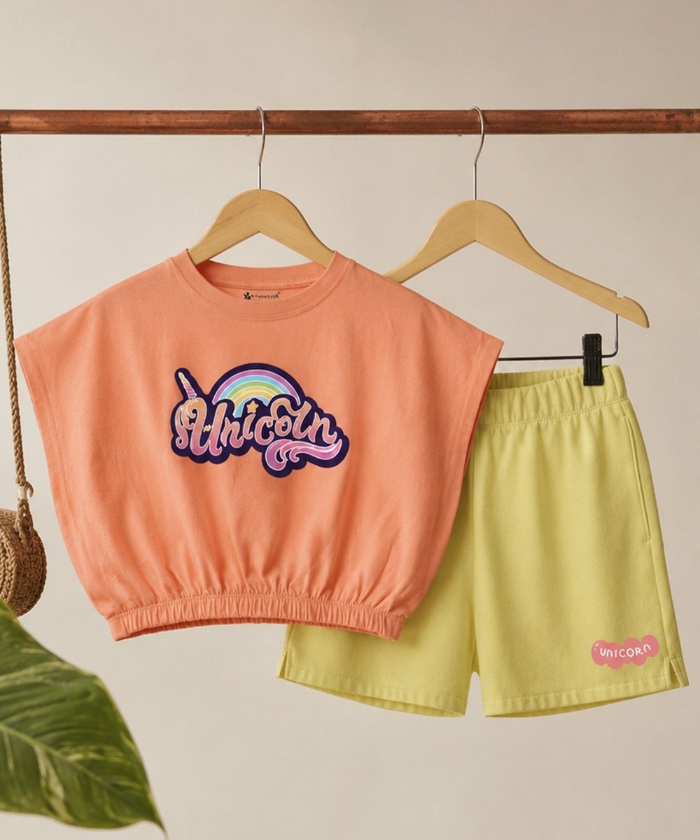 Girls Elastic Waist Flare Crop Top & Shorts Set - KYDA ONLINE STORE