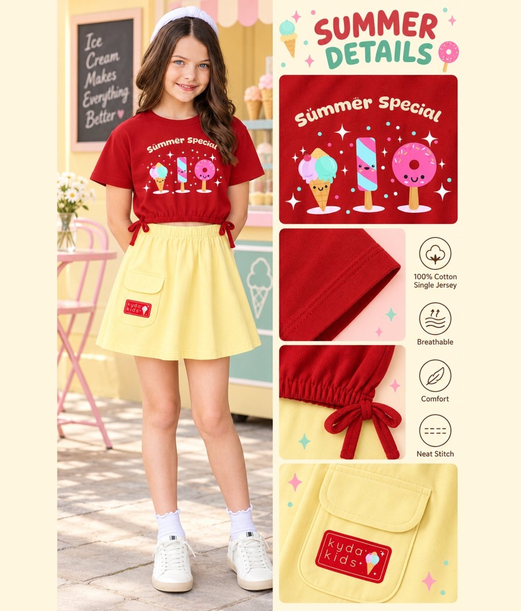 Girls Premium Cotton Printed Crop Top Skirt Coord Set - KYDA ONLINE STORE