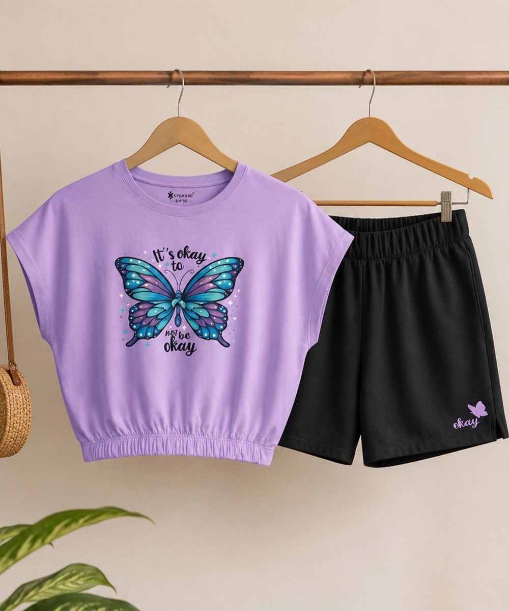 Girls Elastic Waist Flare Crop Top & Shorts Set - KYDA ONLINE STORE