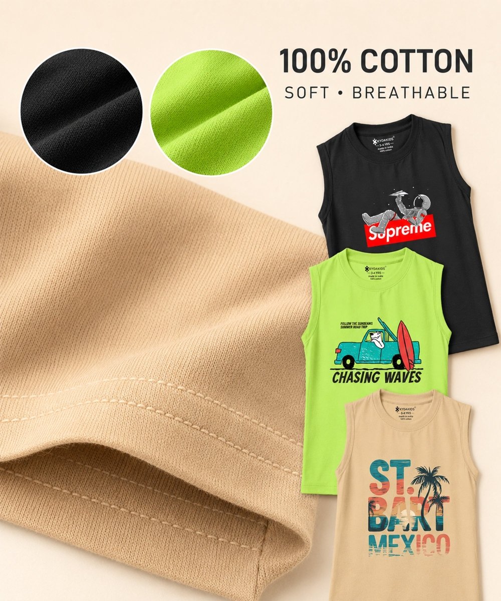 Boys Printed Vest | Loose Fit | Pack of 3 - KYDA ONLINE STORE