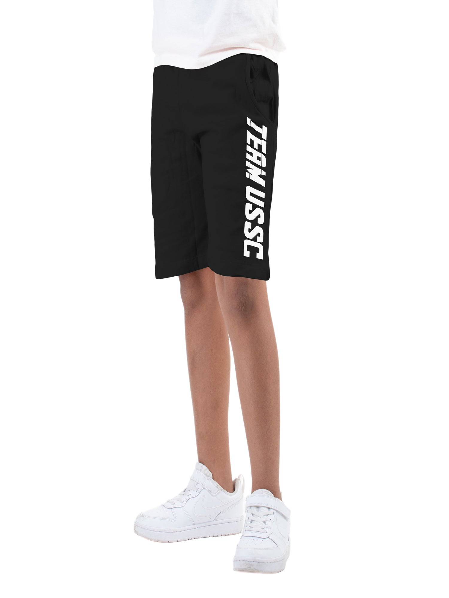 Boys Black Cotton Printed Bermuda USSC Shorts