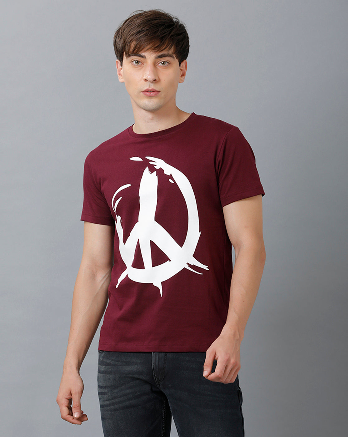 Mens Printed Multicolor Brown T-Shirt