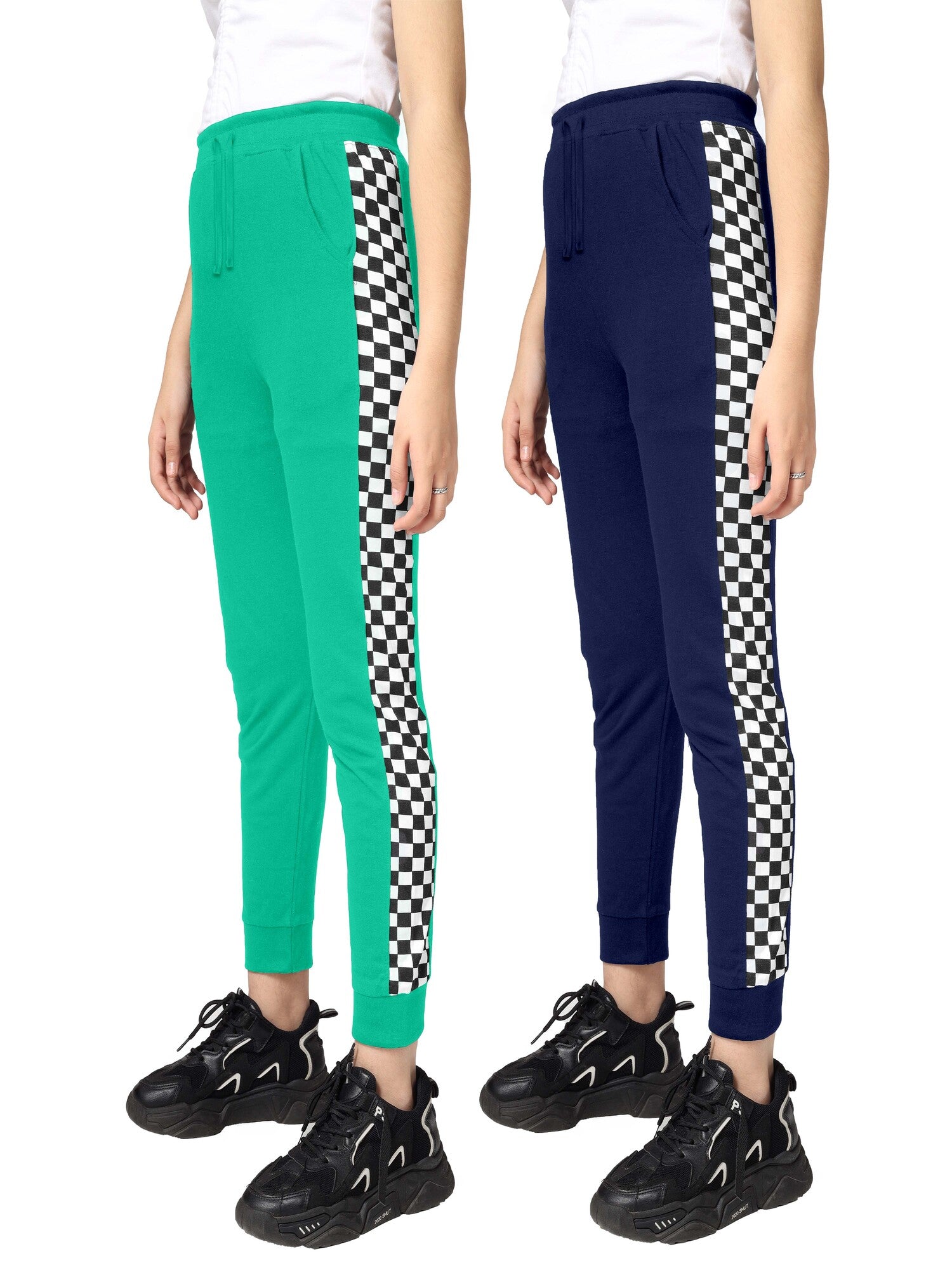 Girls Cotton Printed Track Pants with Pocket- ? (Pack of 2)