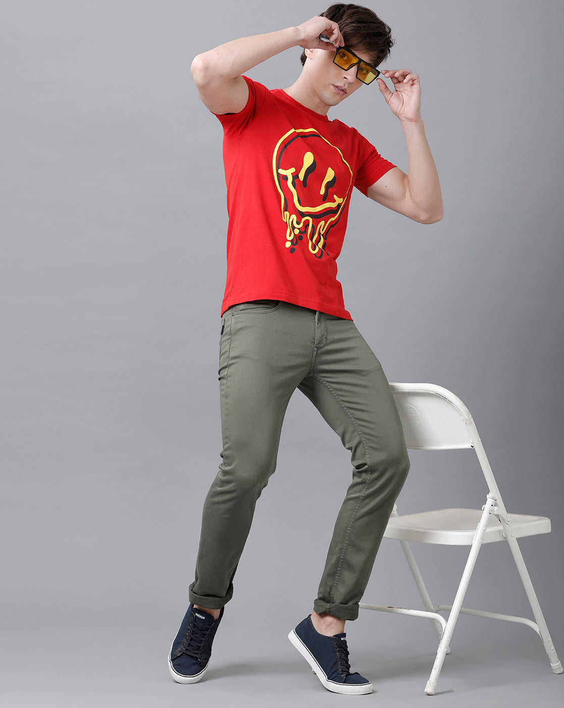 Mens Printed Multicolor Red T-Shirt