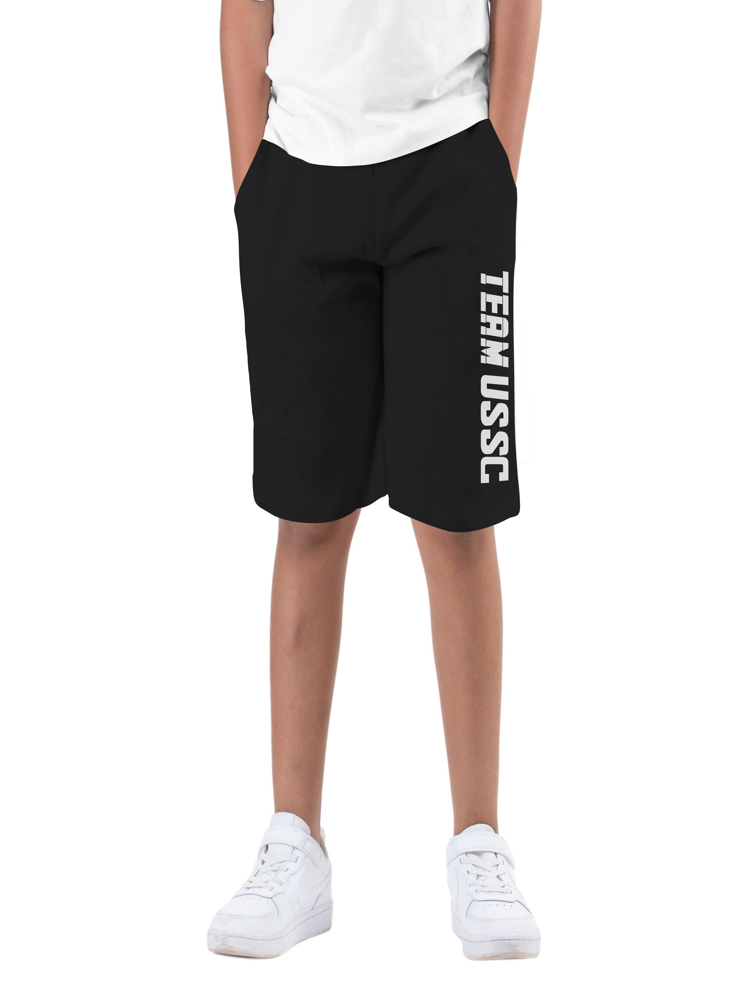 Boys Black Cotton Printed Bermuda USSC Shorts