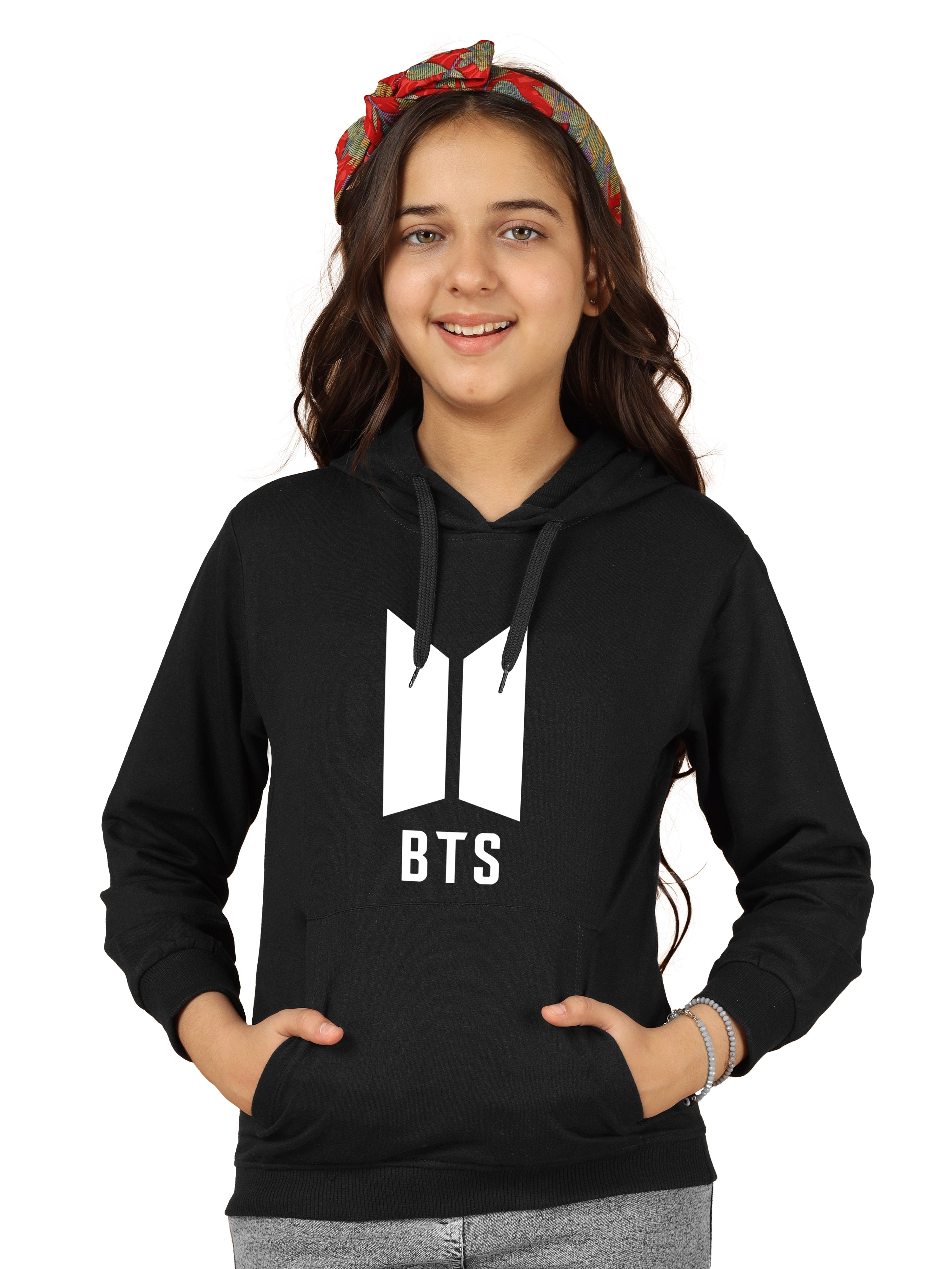 Girls Cotton Hooded Neck Hoodies - Black