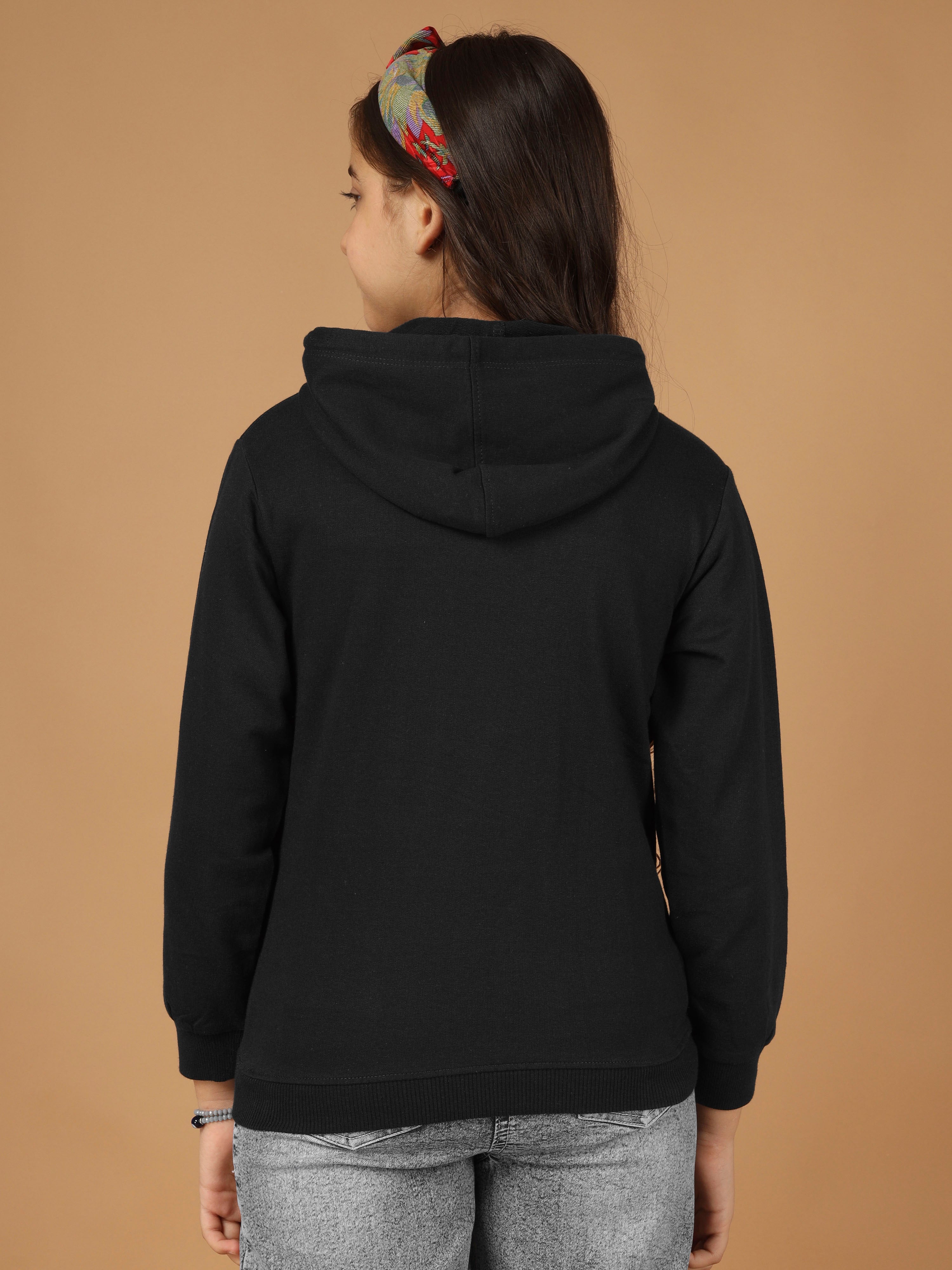 Girls Cotton Hooded Neck Hoodies - Black