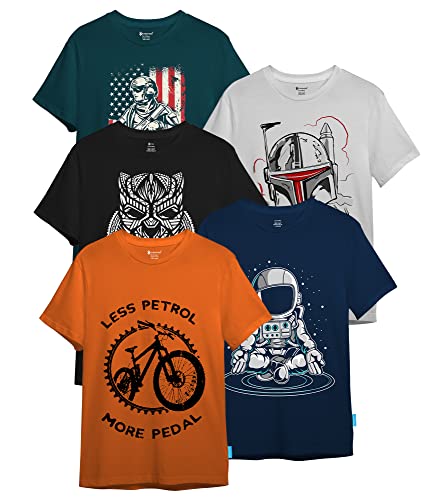 Boys Cotton Printed Round Neck T-Shirts (Pack of 5)