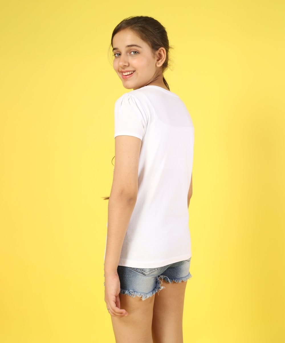 Girls Cotton Half Sleeve Printed Tops- White - KYDA ONLINE STORE