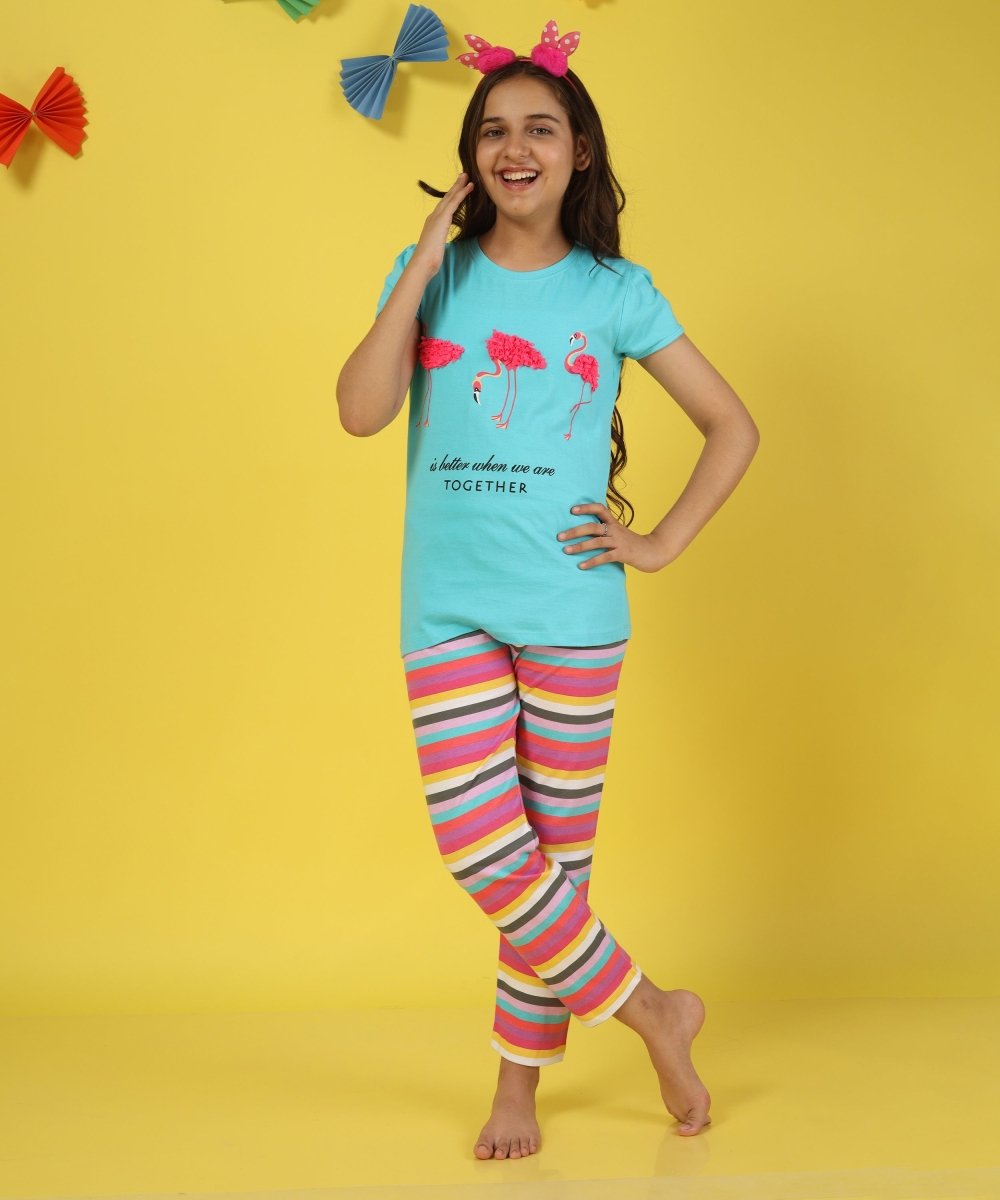 Girls Cotton Half Sleeve Printed Tops- SkyBlue - KYDA ONLINE STORE
