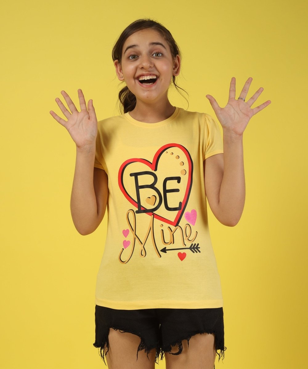 Girls Cotton Half Sleeve Printed Tops- LightYellow - KYDA ONLINE STORE