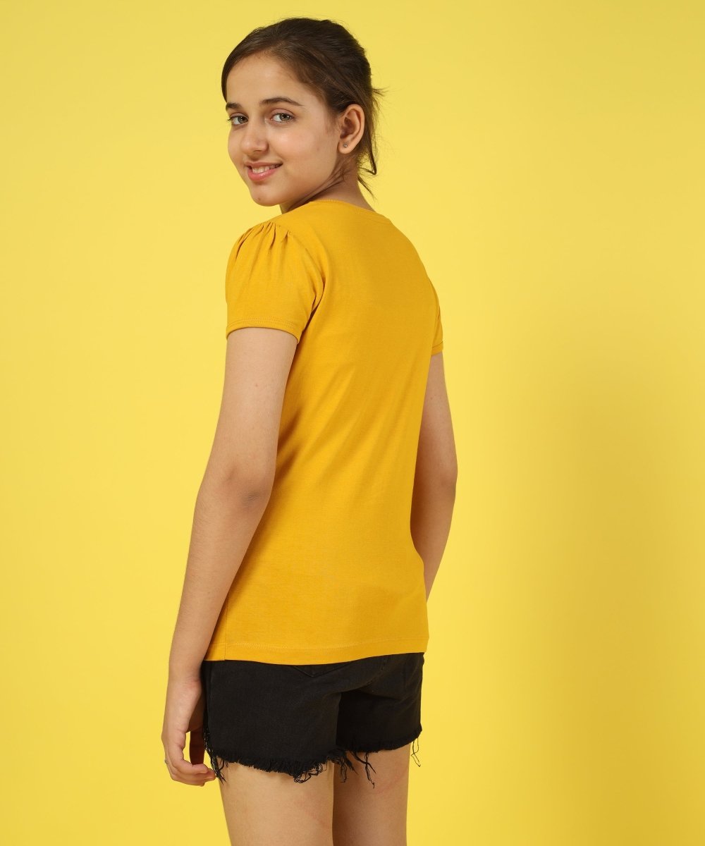 Girls Cotton Half Sleeve Printed Tops- Yellow - KYDA ONLINE STORE