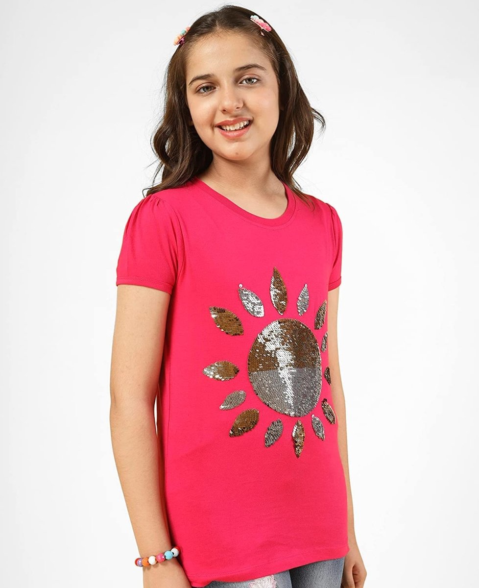 Girls Cotton Half Sleeve Printed Tops - DarkPink - KYDA ONLINE STORE