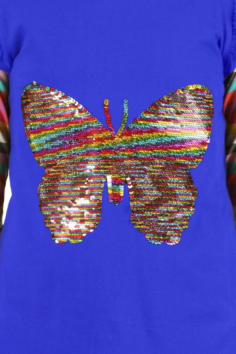 Girls Sequin Butterfly Full Sleeve Top | RoyalBlue - KYDA ONLINE STORE